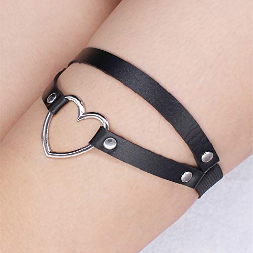 Bodiy Goth Leather Leg Harness Black Punk Heart Garter Belt Rave Club Laryered Thigh Body Harness For Women And Girls (Pieces Of 1) #TOP4