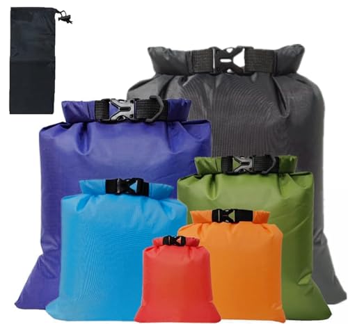 Pclife 防水ドライバッグ 6サイズセット 登山用 ドライバッグ 防水バッグ 軽量収納バッグ スタッフバッグ 防水 プールバッグ ビーチバッグ 温泉 登山 キャンプ ハイキング 釣り 水泳旅行用 アウトドア 収納袋付き