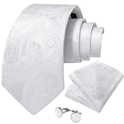 Image of DiBanGu Mens Paisley Tie Sets Silk Jacquard Woven Floral Necktie and Pocket Square Cufflinks Wedding Business Party