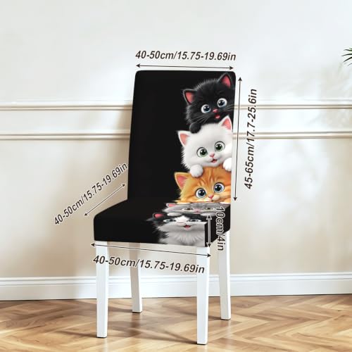 Image of Cute Kitten Dining Chair Covers Set of 4, Cat Stretch Slipcovers