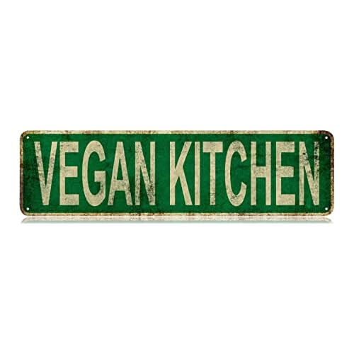 Targa in metallo vintage con cucina vegana, 10 x 40 cm, per casa, cucina, fattoria, bar, pub, giardino, decorazione da parete per caffè, ufficio, garage, uomo, grotta, negozio, bagno