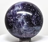 52mm 205g Deep Purple White Rose Blue Lepidolite Carved Sphere Polished Natural Lithia Mica Flower Sugilite Gemstone Crystal Mineral Décor Ball - Madagascar + Stand
