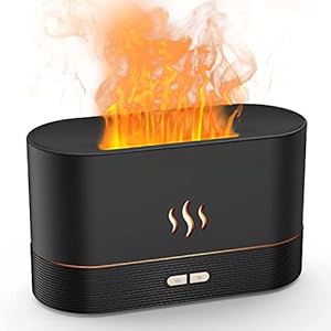 Jeebel Diffuseur d’Huile Essentielle LED Humidificateur Ultrasonique d’air Arôme Portable, Lumière de Atmosphère Nocturne de Effet Spécial Simulation Flame pour Aromathérapie Parfum de Maison Chambre