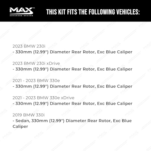 Image of Max Advanced Brakes Rear Brake Kit Compatible With 2019 2020 2021-2023 BMW 330i 330e 430i xDrive w /12.99 inch Dia Rr Rotor Replacement Geomet Coated OE Disc Brake Rotors and Ceramic Brake Pads