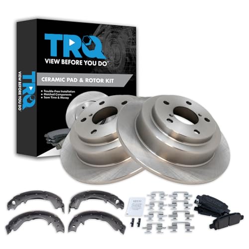 Image of TRQ Rear Brake Pad and Rotor Set Ceramic Parking Shoe Compatible with 1998-2003 Subaru Forester 1999-2003 Impreza