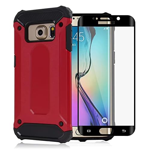 Asuwish Phone Case for Samsung Galaxy S6 Edge Plus with Tempered Glass Screen Protector Cover and Slim Rugged Hybrid Layer Cell Accessories Protective Glaxay S6edge + S 6edge 6s 6 Edge+ Women Men Red