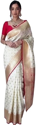 KIVERA Silk Blend Banarasi Style Ready-to-Wear Saree for Women | Pre-Stitched 1 Minute Saree with Zari Woven Border | Incl...