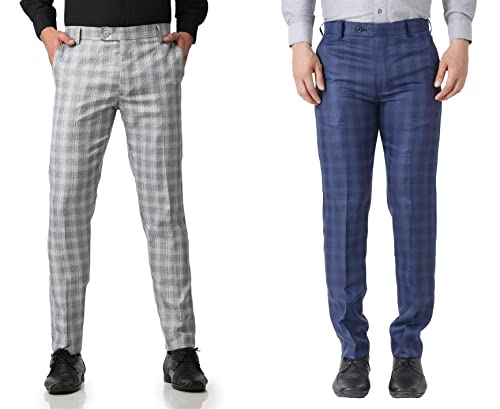 Image of MALENO Men's Polycotton Slim Fit Checkered Trouser |Trousers for Office, Party | Men Formal Pant
