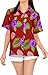 Produktbild LA LEELA Damen Tunika Hawaiihemd Lässige Floral Druck Kurzarm Strand Top Urlaub Regular Fit Bluse Kleid Kastanienbraun_X39 S
