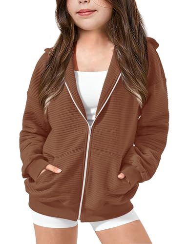Girls Oversized Full Zip Hoodie Casual Long Sleeve Sweatshirts Cute Jackets with Pockets