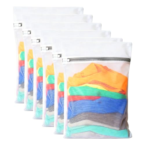 6 PCS Small Mesh Laundry Wash Bag with Zips,40X30cm Washing Machine Wash Bags,Delicates Reusable Laundry Wash Bag for Clothes Socks Underwear Bra Blouse Sweater Coat Lingerie Travel Organizer