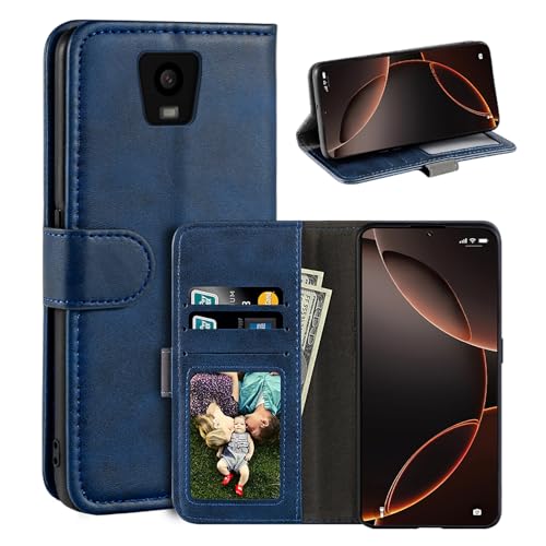 UOGNADGD Funda de Piel con Solapa Compatible con Vasco Translator Q1 Cartera con Ranuras para Tarjetas, Cierre Magnético, Soporte Integrado, RFID Antigolpes (Azul)