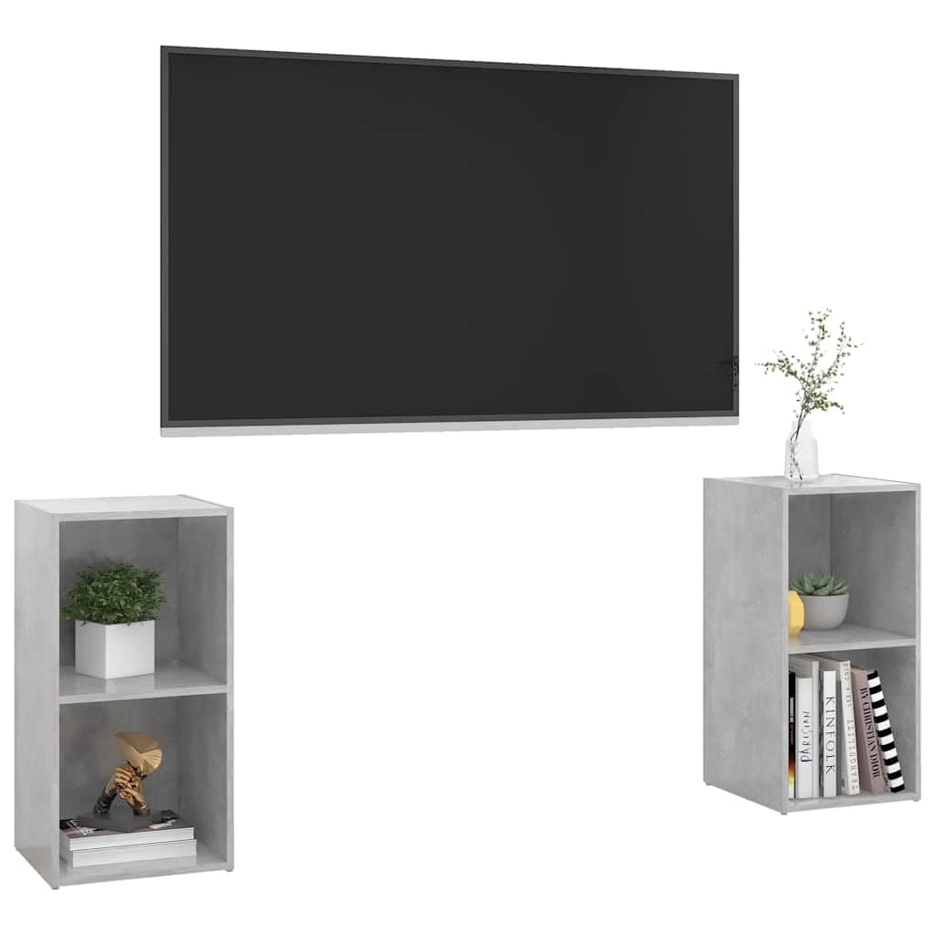 Set 2 Mobili TV Grigio Cemento 72x35x36,5 cm Legno Multistrato | Versatile set da 2 elementi posizionabili in orizzontale o verticale, ideale per organizzare il soggiorno moderno.