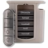 MEDIPILL Tower Dose Pillendose Wochenkalender | Wöchentliche Organisation von Medikamenten | 28 Fächer | 4 Einnahmezeiten pro Tag | BPA-frei | Grau | Französisch und Niederländisch (einteilig)