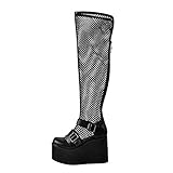  MissHeel Keilabsatz Overknees Stiefel Damen Plateau Boots Gothic Schuhe Stiefel Sommer High Heels Goth Blockabsatz Schwarz 38