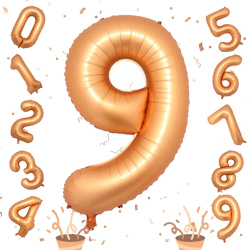 Image of 40 Inch Number 9 Balloons for Boys, Orange Big 9th Birthday Number Balloons Decor, Helium Self Inflating Foil 9 Balloons for Girls Birthday Anniversary Celebration Wedding Party Decorations Supplies