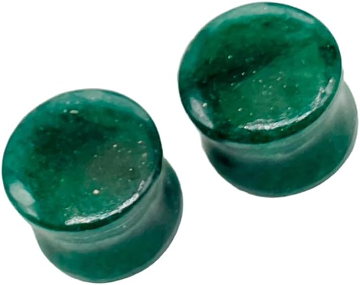 Uni Craft Pair of Natural Aventurine Gemstone Gauges, 3mm (8g) to 54mm (2-1/8 inch), Round Double Flared Plugs
