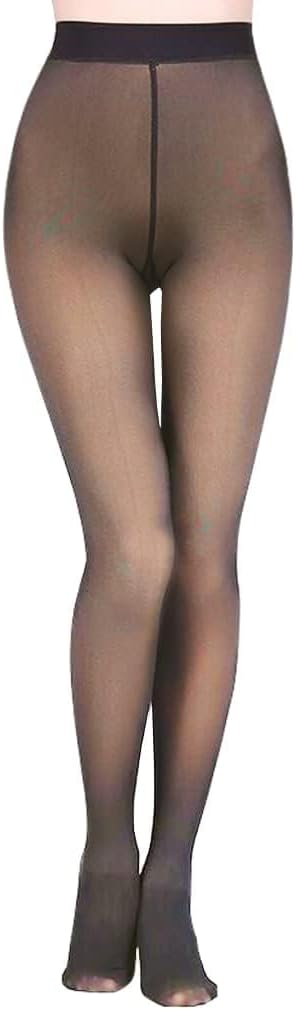 LEBAMIWomen Fleece Lined Tights Fake Translucent Thermal Leggings Winter Sheer Warm Pantyhose Footless Tights