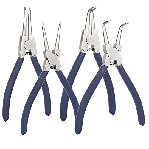 4 Pack 7 Inch Snap Ring Pliers Set Heavy Duty Internal / External Circlip Pliers Kit With Straight Bent Jaw Precision Spring Loaded Pliers For Ring Remover Retaining (Blue) #TOP25