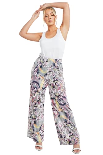 Image of STAR FASHION Ladies Printed Palazzo Wide Leg Flared Elasticated Stretchy Loose Pants Trousers Floral Pink-0010 8-10