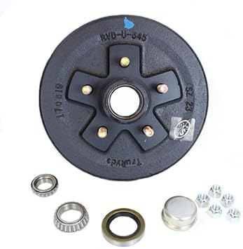 Southwest Wheel 5-Hole, 4.5" Bolt Circle Brake Drum for 3,500 lb. Axles with TruRyde Bearings, Seal, Grease Cap and Lug Nuts for Trailer Use, Cast Steel