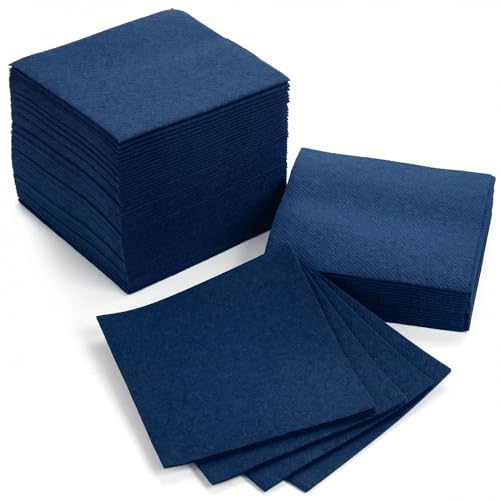 AMERICAN HOMESTEAD Navy Cocktail Napkins - Premium 4.75x4.75 Disposable Linen-Like Beverage Napkins - Bulk Square Party Bar Serviettes for Weddings Parties Events and Daily Use - 100 Count