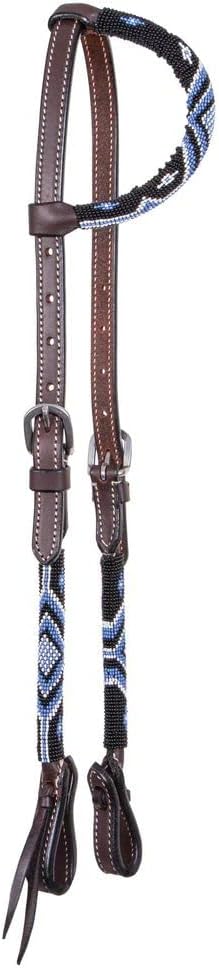 Schneiders Double S Beaded One Ear Headstall | Exquisite Horse Tack | Stylish Beaded Design | Premium 5/8" Harness Leather | Adjustable Rolled Ear Design