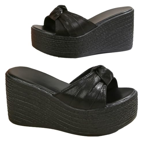 Avilego Women's Knotted Espadrilles Platform Wedge Slides Open Toe Fashion Summer Beach Sandals
