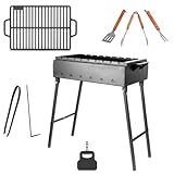 Mangal für 12 Spieße Holzkohlegrill 2 mm Stahl Shashlychnik 80 cm Grillrost Gusseisen Grillbesteck Grillfächer BBQ Mangalgrill Schaschlik Grill für Garten Picknick Standgrill Gartengrill