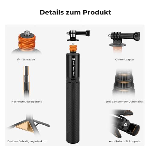 K&F CONCEPT MS21 Selfie Stick Stativ, 120 cm Insta360 Selfie Stick, Unsichtbarer Selfie-Stick mit Adapter,Ausziehbar Selfiestick für Insta 360 X5//X4/X3/Ace Pro, Osmo Pocket 3/4, Action Kamera Zubehör 6