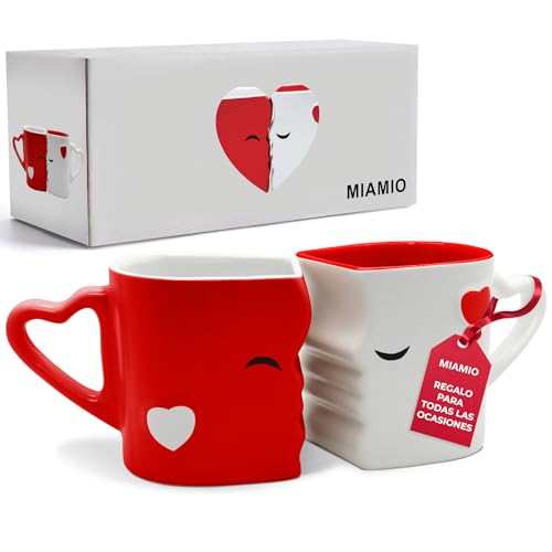 MIAMIO - Tazas de Café/Tazas de Besos Set/Regalo para Novios - Ceramica (Rojo)