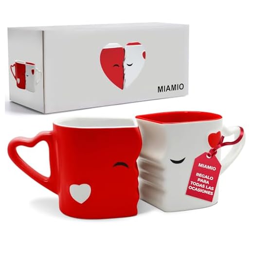 MIAMIO - Tazas de Café/Tazas de Besos Set/Regalo para Novios - Ceramica (Rojo)
