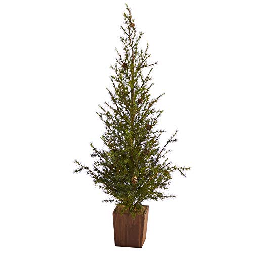 4Ft. Alpine “Natural Look” Artificial Christmas Tree In Wood Planter With Pine Cones #TOP16