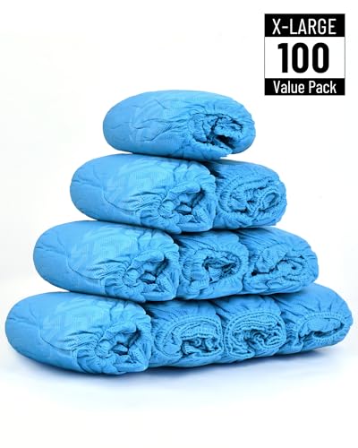 Buself X-Large 100 Count Shoe Covers Disposable Non-Slip, Premium Cloth Boot Covers, Slip-resistant, Durable, Breathable, Non-toxic, Recyclable, Stretchable Fits Up to Size 13 US Men - Blue