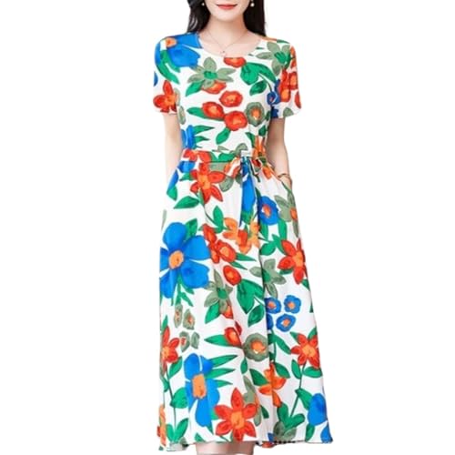 Robe d'été pour femme fleurie en coton avec col rond pour les soirées