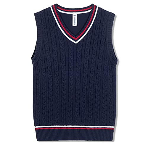 La mejor selección de Prendas de punto para Niño que puedes comprar esta semana. 50 BOBOYOYO - Chaleco unisex de punto trenzado 100% algodón, uniforme para niños pequeños y grandes, marino, 5-6 Años