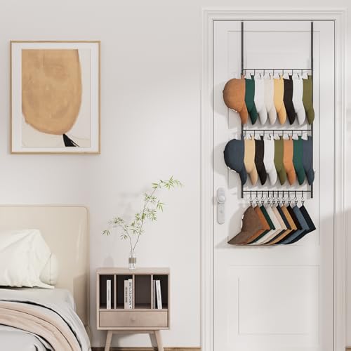 HapiRm Over Door Hat Rack - 3 Tier Wall Mounted Hat Organizer with 16 Hooks and 10 Movable Clips, Baseball Cap Organizer Storage Holds up to 26 Caps for Door, Bedroom, Closet USPTO Patented by HapiRm - Image 8