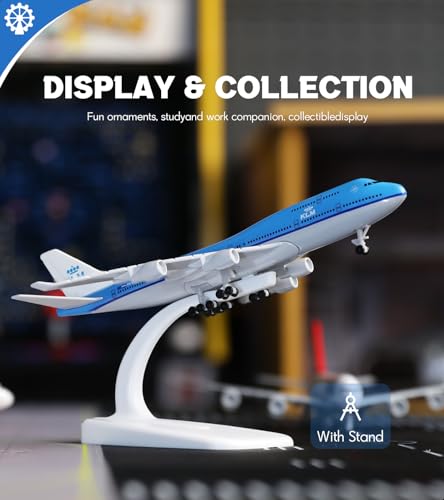 QIYUMOKE 1/400 KLM 747 Flugzeugmodell (6 Zoll) für Boeing 747 Flugzeugmodellbausatz mit vormontiertem Flugzeugfahrwerk und Ausstellungsständer, geeignet als Geschenk für Erwachsene oder als Sammlung