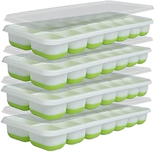 Shopzilify Silicone Ice Cube Trays with Lid | Flexible Base for Easy Release Ice Cubes | Ice Cube Tray Silicone with Non-Spill Removable Lid | LFGB Certified and BPA Free | Set of 4 Packs | Green