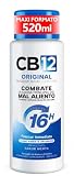 CB12 Enjuague Bucal Mal Aliento 16H - Colutorio con Flúor para Halitosis, Sabor Menta Suave, Aliento Fresco, Sin Alcohol - 520 ml