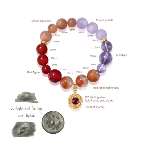 Image of Five Elements Solid 925 Sterling Silver 18K Gold /White Gold Vermeil Crystal Gemstone Beads Bracelet gift for women