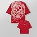 AuriksaLith Men’s Oversized Skull Graphic T-Shirt Vintage Wash Streetwear Tee for Gym Running Casual Drop-Shoulder Loose Fit Big Red-Large