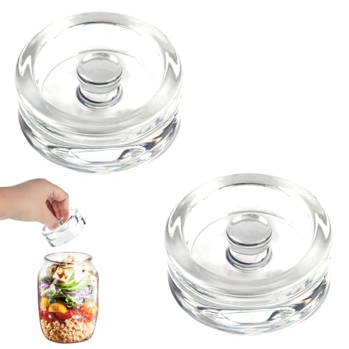 XCDMJ 2 Pack Glass Fermenting Weights (7cm) For Pickle Pebble Glass Fermentation Weights With Easy Grip Handle For Pickles,Kimchi In Wide Mouth Mason Jar Remove Excess Brine