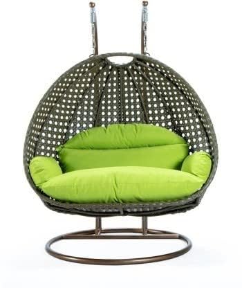 Image of OMANSH Double Seater Swing Chair with Stand & Cushion & Hook Outdoor || Indoor || Balcony || Garden || Living Room (Brown-Green)