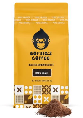 Gorilla's Coffee 100% Arabica - Dark Roast Ground Coffee, Fair Trade, Full Bodied, Bold, with a Touch of Smokiness | Premium Rwandan Coffee | Rich, Flavorful, and Aromatic (500g/17.6 oz)