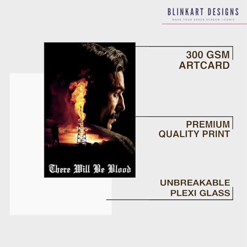 Image of BLINKART There Will Be Blood (2007) Movie Poster Frame 12x18 Inch | Premium 300 GSM Paper Wall Print | Mid Century Vintage Film Artwork for Home, Bedroom, Living Room, Office | Framed Photo Decor