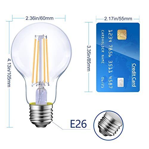 Energetic Dimmable Led Filament Light Bulbs, 8W, 60 Watt Equivalent, Warm White 3000K, Classic Clear Glass, A19 Led Light Bulb, 6 Pack #TOP1