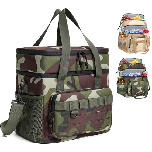 Stillithou Lunch Bag Cooler Insulated Leak Proof for Men, 25 Cans Double Deck Soft Sided Cooler Bag, Portable Cooler Bags Insulated for Travel Camping Beach, Green