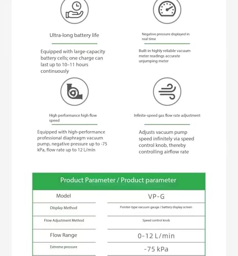 Image of Lab Vacuum Pump, Portable Oilless Vacuum Filtration Pump, 0-12 L /min Flow Rate W /Positive（150 KPa） and Negative（-75 KPa） Pressure (S)
