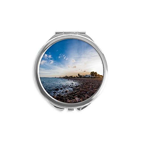 Miroir rond de poche mer et plage en verre de maquillage portable multicolore